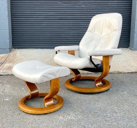 Vintage Ekornes Stressless Reclining Lounge Chair And Ottoman - Made In Norway