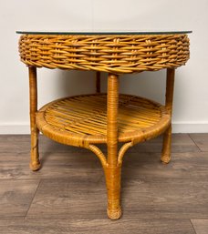 Wicker Side Table With Glass Top