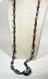 Fantastic Elongated Graduated Millefiori Italian Art Glass Beaded Necklace