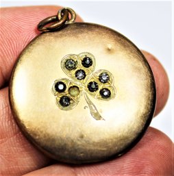 Victorian Gold Filled Round Locket Paste Stones Shamrock