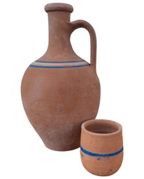 Earthenware Red Clay Pitcher , Old World Style Pottery Jug , Unglazed Terracotta Water Pitcher, Rustic Farmhou