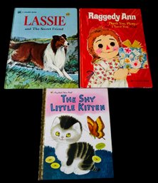 Lot Of 3 Vintage LARGE Golden Books- LASSIE, RAGGEDY ANN, THE SHY LITTLE KITTEN