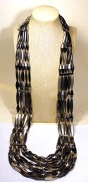 Contemporary Designer Silver And Black Tone Beaded Statement Necklace