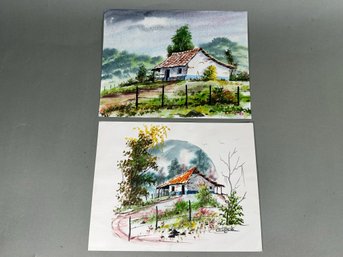 Two Beautiful Original Watercolors By Costa Rican Artist 'Vince'