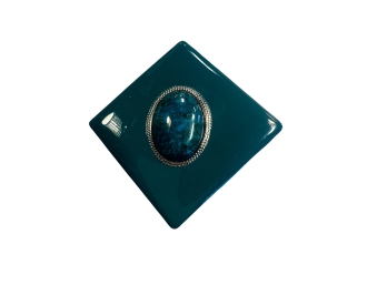 Vintage Green Enamel Pin With Semi-precious Gemstone 'eye'