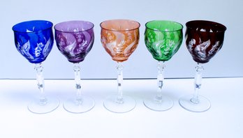 Amazing Set Of 5 Cut To Clear Hock Goblets