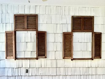 Pair Of Wood Shingle Window Shutters Used As Decor