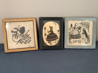 Silhouette Framed Needlepoints Set Of 3