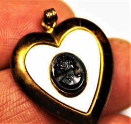 Mother Of Pearl And Plastic Cameo Gold Filled Heart Shaped Antique Locket