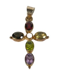 Fine Sterling Silver Gemstone Cross Pendant