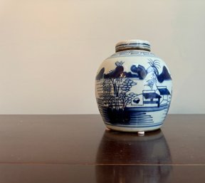 Small Blue And White Porcelain Ginger Jar