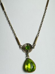 BEAUTIFUL ART DECO GOLD-FILLED GREEN GLASS DROP NECKLACE