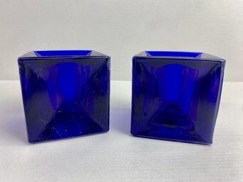 Vintage Cobalt Blue Candle Holders (2)