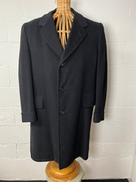Mens Vintage Knox New York Black Cashmere Overcoat Jacket Coat - Size 44 Regular