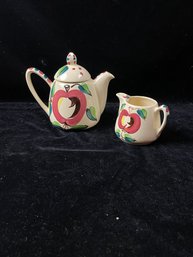 Cute Pot And Creamer With Apples On Them