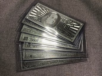 WOW ! - Pure .999 Silver Bills - .999 Silver Leaf Foil Sealed In Mylar - $1 - $2 - $5 - $10 - $20 - $50 - $100