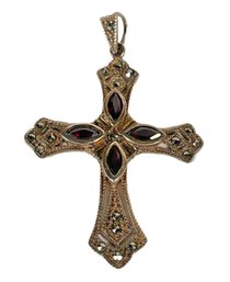 Fine Sterling Silver Cross Pendant W Genuine Garnets