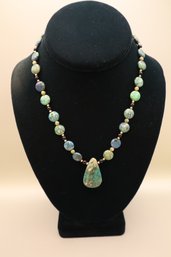 925 Sterling Silver With Green And Blue Stone Necklace