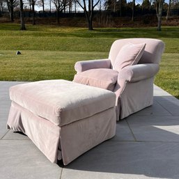 A Ralph Lauren Light Pink Cotton Velvet Arm Chair And Ottoman - Henredon