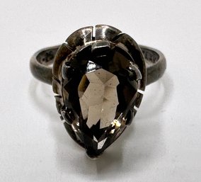 Sterling Silver Mexican Ring With Smokey Topaz Stone In Vintage Box, Size 6