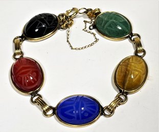 Very Fine Gold Filled Genuine Semiprecious Stone Scarab Bracelet