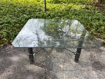 Beveled Square Glass Low Table On Metal Base - 41' Square