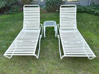 Pair Of Aluminum Loungers And Cocktail Table