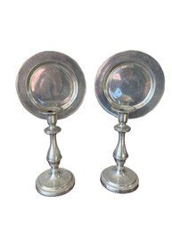 Pair Of RWP Pewter Candlesticks With Reflector Plates Made In Columbia, PA