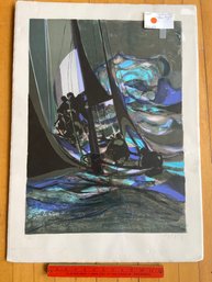'Sail In The Blue Night' Signed Mouly Artwork Lithograph Print 21x30