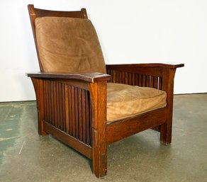 A Vintage Stickley Mission Oak Morris Arm Chair - Reclining Back With Leather Cushions, Unsigned