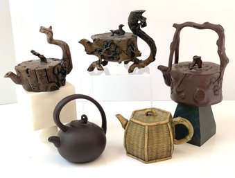 Collection Five Beautiful Hand Made Petite Asian Tea Pots