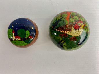 Signed Hand-painted Paperweight And Trinket Box (2)