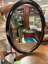 Oval Wall Mirror Black Frame With Copper Accents