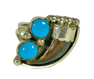 Vintage American Indian Sterling Silver Ring W Claw & Turquoise