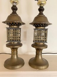 Pair Of Unique Vintage Brass Lamps