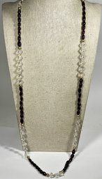 14K Gold Garnet And Crystal Beaded Elongated Necklace 32' Long