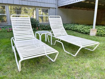 Pair Of Aluminum Loungers And Square Cocktail Table