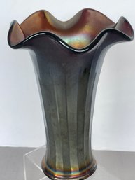 Vtg Northwood Thin Rib Amethyst Vase Fluted Edge-  6-1/2' X 4-1/2'- No Mark- No Issues