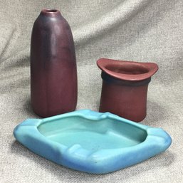 Three Wonderful Pieces Vintage VAN BRIGGLE Pottery - TOPHAT - ASHTRAY - VASE - Colorado Springs, CO Pottery