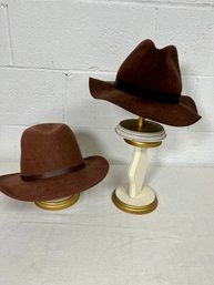 Two Men's Brown Wool And Felt Hats - G S Bailey & Discovery Channel - Western Or Fedora