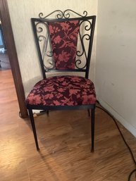 Maroon Floral Upholstered Iron Accent Chair