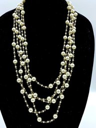 Vintage 5 Strand Goldtone & Faux Pearl Necklace