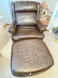 Brown Faux Leather Armchair With Ottoman