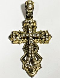 Gold Tone Large Cross Pendant Having White Stones