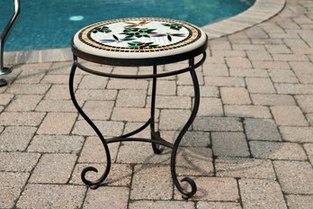 Dragonfly And Floral Mosaic Wrought Iron Round Accent Table