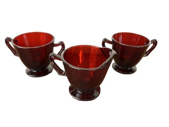 Vintage Anchor Hocking Royal Ruby Creamer & Two Sugar Bowls