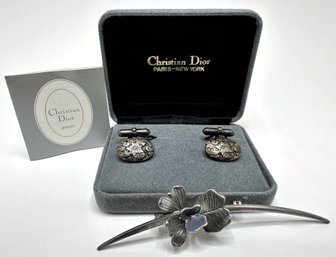 New In Box Christian Dior Cufflinks & Christian Dior Sterling Silver Pin