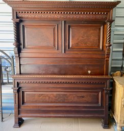 Stunning Black & Burled Walnut Victorian Eastlake Full Size Bed