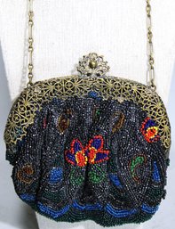 Victorian Glass Beaded Gilt Filigree Framed Evening Bag Puse