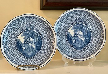 Pair Of Antique FRANZ ANTON MEHLEM BON Blue Lovers Plates